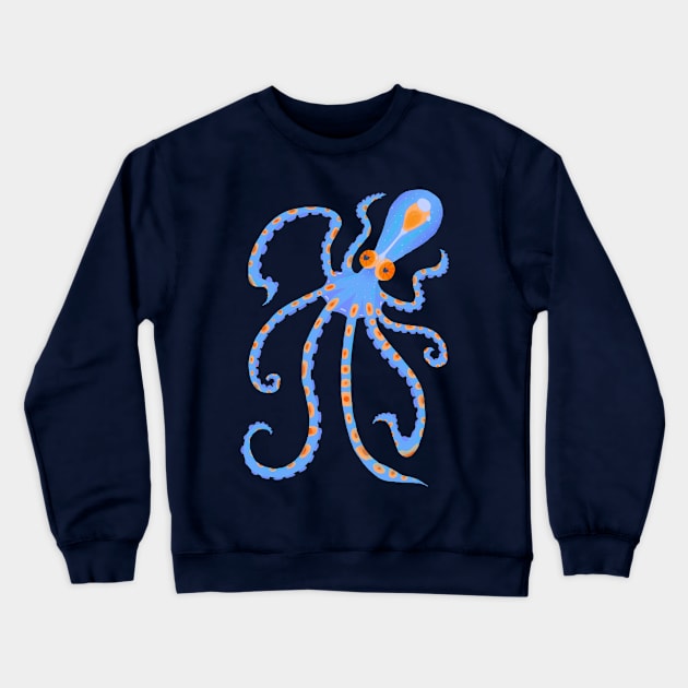 Tiny Blue and Orange Deep Sea Ocean Octopus Crewneck Sweatshirt by narwhalwall